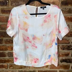 Premise Studio Watercolor Short Sleeve Keyhole Blouse Women's Size Small